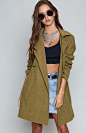 Asher Coat Khaki : Make a statement this Winter with the Asher Coat Khaki! This coat has a deep yoke back saddle feature and has a strap around the waist to show off your feminine curves. The coat has a soft suede feel, two slightly slanted broad welt sid