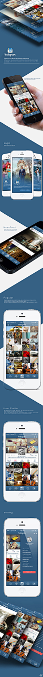 【Behance精选：Instagram概念设计】图片分享应用Instagram由Kevin Systrom和Mike Krieger创建，2010年10月推出，截止2013年1月已拥有超过100万注册用户。2012年4月9日，社交网站巨头facebook以10亿美元的惊人价格收购。每天早八准时占位瞧最优精选，灵感不断精彩纷呈！小编@yoyo---Z #优设网Behance#