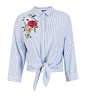 Vero Moda2018夏季新款七分袖刺绣条纹衬衫|318231582-tmall.com天猫