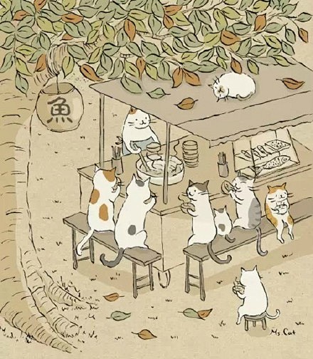 台湾插画师猫小姐的浮世绘风格猫咪插画，创...