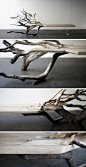 【朽木成器：倒下的树(Fallen Tree)板凳】法国设计师Benjamin Graindorge为家居品牌Ymer & Malta设计，一半保留树根原生态形状，一半选用低调的透明物料，传递木材的天然本质。