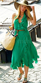 Green Chiffon A-Line Ruffles Halter Tea-length Celebrity Dress picture 2