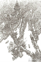 【郑民燮】韩国场景设计师的霸气场景线稿插画图片，错综复杂的线条描绘的是一幅幅气势恢宏的建筑。