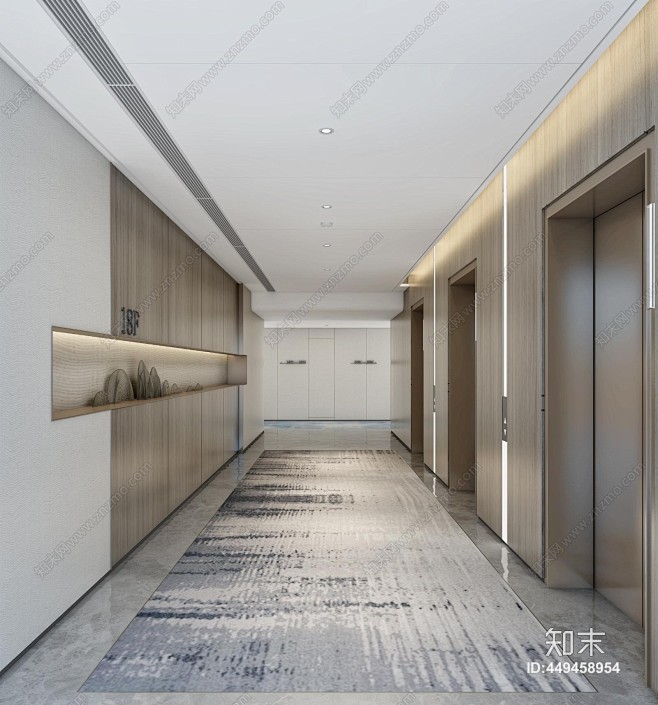 现代酒店电梯厅3D模型下载【ID:449...