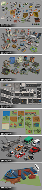 游戏美术素材Unity3d低多边形场景Q版卡通末日僵尸城市废墟飞机坦克大炮集装箱汽车物件3D模型 CG原画设定参考