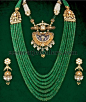 Jewellery Designs: Emerald Beads Long Set with Jhumkas: 