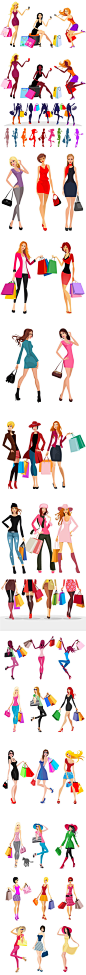 时尚购物女性矢量素材,卡通时尚美女,购物美女,时尚女性,商场购物形象,EPS
