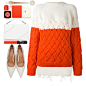 A fashion look from November 2016 featuring orange top, short skirts and white pumps. Browse and shop related looks.