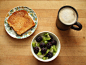 whole wheat toast with earth balance, coconut dessert tofu with kiwi and blackberries, coffee with soy milk