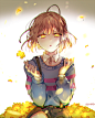 Tags: Anime, Piyo (Pixiv8426918), Undertale, Frisk, Gray Shorts, Suspenders, Gradient Background