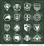 Vector military symbol icons set. Fist and sword, eagle and skull, cross arrow, rocket and anchor
