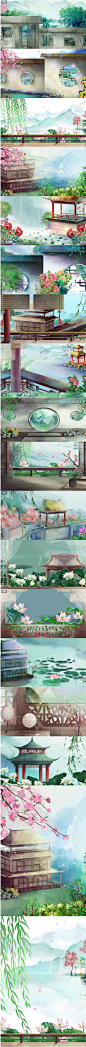唯美PS古典建筑场景中国风庭院游戏背景水彩插画海报设计素材K124-淘宝网
