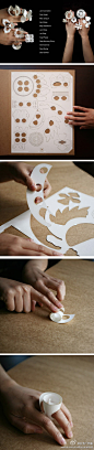 #红专厂•视角#【纸戒指】由设计师Tithi Kutchamuch 和 Nutre Arayavanish 设计的纸戒指生日戒指是用激光进行精细雕刻的纸卡，折叠成花形指环。有12款，分别代表了12个月不同的花，简单却精美。自己也可以试试哦！
