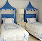 Blue and white with pagodas overhead, great linens: 