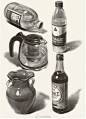 矿泉水瓶 醋瓶 玻璃瓶素描静物画图片
