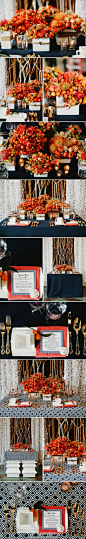 #婚礼花艺# 橙红色餐桌布置灵感 O网页链接 (共13张图片) ​​​​