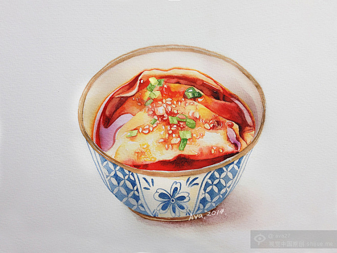 美食水彩插画-钟水饺