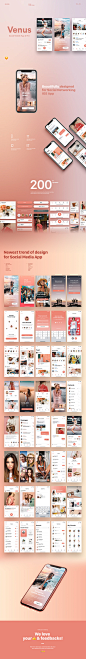 Venus | Social iOS Mobile App UI Kit : The Venus Social Mobile UI Kit is a delicate mobile screens pack for iPhone X with trendy useful components that you can use for inspiration and speed up your design workflow. 