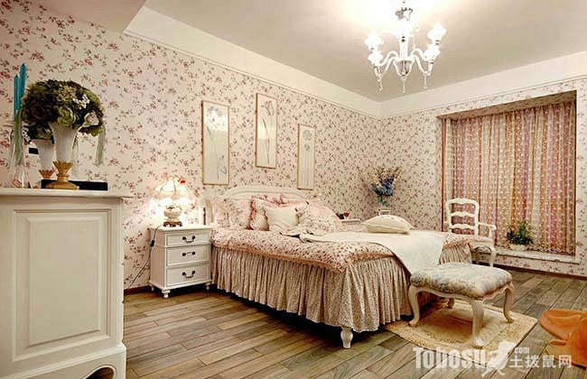 可爱温馨大气的田园卧室风格效果图