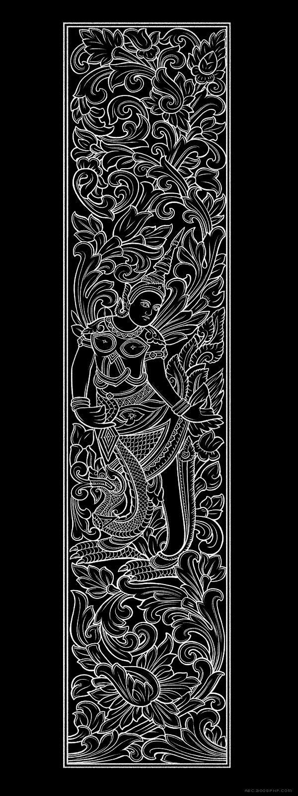 Khmer-精致寺庙佛教花纹图像插画--...
