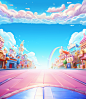 colorful cartoon street background , in the style of light sky-blue and light pink, 32k uhd, li wei, soft lines and shapes, enchanting realms, website, high-key lighting