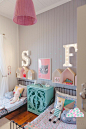 Antique beds and modern furnishings in a child's room for two #kids #decor