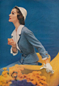 Springtime blue and white suit elegance, March 1957. #vintage #1950s #suits #fashion #spring
