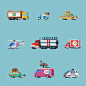 Flat style cars set from Tap Ink game by Pykodelbi