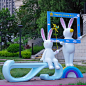 户外园林景观幼儿园商场卡通兔子相框座椅玻璃钢雕塑兔年装饰摆件-淘宝网