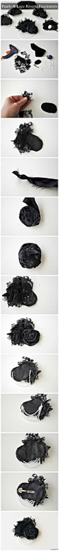 #姚明织带DIY#黑色蕾丝玫瑰制作教程。 为了响应国家节能环保的号召，这个教程里的材料用的是生产剩下的废料织带，所以看起来略显粗糙，请见谅。