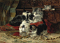 【Henriette Ronner-Knip】刚才说到了这位作者，一位19世纪的动物画家，以画猫出名。可能因为本身是女性，Ronner-Knip描绘猫咪的神态非常写实，而且不少细节充满母爱，但更多的画面，描写的却是一群小上蹿下跳的小崽子跟着一个满脸哀愁、生无可恋的猫妈妈... ​​​​