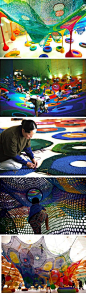 Japanese-born fiber artist Toshiko Horiuchi MacAdam's crocheted playgrounds for children: 