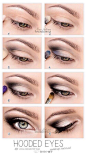 欧式眼影涂法，一般来讲欧美美女的眉型都比较高挑，眉眼间距略大，便于画大面积眼影。（图片来源于O网页链接 ）