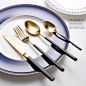 欧式葡萄牙西餐餐具4件高档金色哑光不锈钢牛排刀叉汤勺茶勺套装