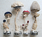 Textile Mushrooms On Vintage Metal Bases