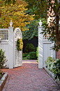 Beautiful White Fence and Gate...love the solid fence with the lattice bits on top and for the gate.: 