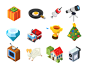 Isometric icons, 3D+AE animation isometric icon cara house animal television christmas cup robot diamond egg pumpkin