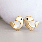 Gold Baby Chick Stud Earrings, Tiny Bird Ear Post, Adorable Whimsical Jewelry: @北坤人素材