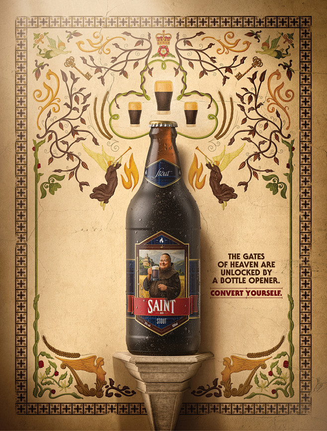 Saint国外人物插画啤酒产品包装设计案...