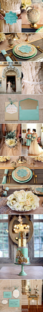 #婚礼色彩# 冰蓝色的婚礼色彩与金色的时尚布置