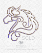 Horse Head Logo Sold : Horse graphic of a horse with a long billowing mane. Purchase by Equestrian Enterprise Inc. to print on clothing items for sale to horse lovers. 