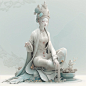 Japanese illustrator Miho Hirano,Beautiful Buddha statue in ancient China,The lustre of the porcelain,Three-dimensional, smooth, clean and concise exaggerated expression, white,3d,HD