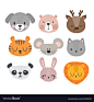 Set of cute hand drawn smiling animals cat deer vector image on VectorStock : Set of cute hand drawn smiling animals. Cat, deer, panda, tiger, dog, lion, bunny, mouse and bear. Cartoon zoo. Vector illustration. Download a Free Preview or High Quality Adob