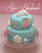 Alice Handmade儿童双层翻糖卡通云朵粉红粉蓝色婚礼甜品台蛋糕-淘宝网 #蛋糕#