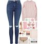A fashion look from January 2016 featuring long sleeve sweaters, ripped jeans and pointed-toe flats. Browse and shop related looks.