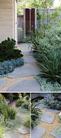 10 Ideas for Stepping Stones in Your Garden // These large stones allow you get from one part of the yard to the outdoor shower without getting gravel stuck in between your toes, and without harming the plants.