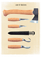 Trees and tools : Series of illustrations made for a spoon carving guide on Colombo adventure magazine inspired by old encyclopedic and botanical illustrations.