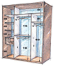常见的三开门衣柜内部收纳分隔布局图，衣柜尺寸。