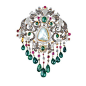 Golecha brooch studded with diamonds, rubies, emeralds and a large central pearl.@北坤人素材