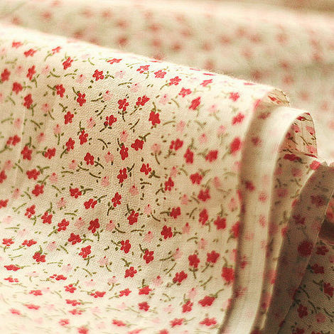 pw09a古典红色小花枝-全棉平纹布料